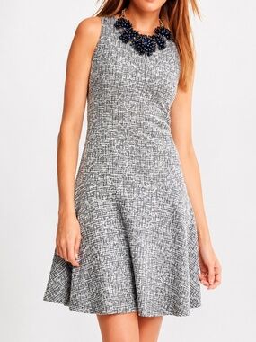 Banana Republic Black White Tweed Sleeveless Fit Flare Dress - Size 12